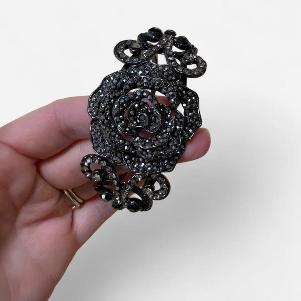Black rhinestone rose cuff bracelet
